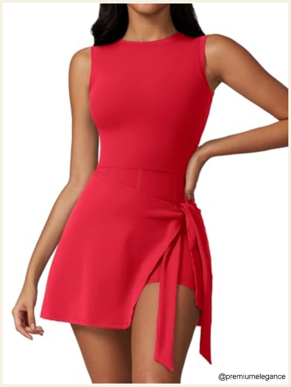 Sleeveless Tennis Dress with Built-in Shorts and Side Slit Athletic Romper for